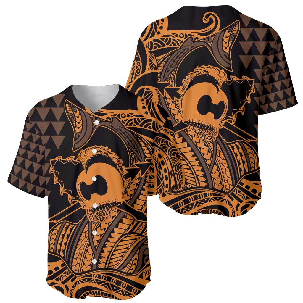 Koa Ikaika Warrior Helmet with Shark Baseball Jersey Gold Kakau Style LT9 - Polynesian Pride