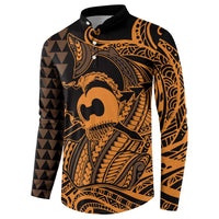 Koa Ikaika Warrior Helmet with Shark Button Sweatshirt Gold Kakau Style LT9 - Polynesian Pride