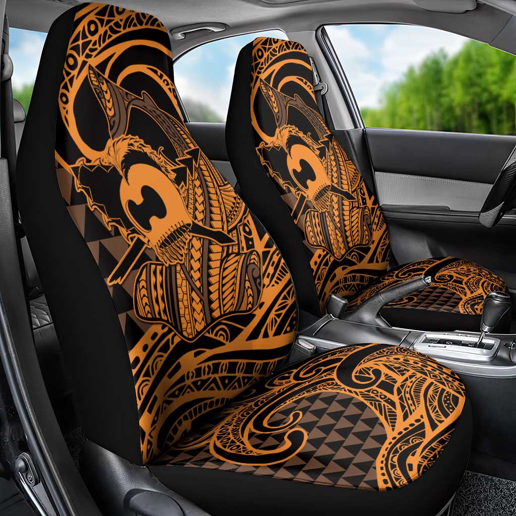 Koa Ikaika Warrior Helmet with Shark Car Seat Cover Gold Kakau Style