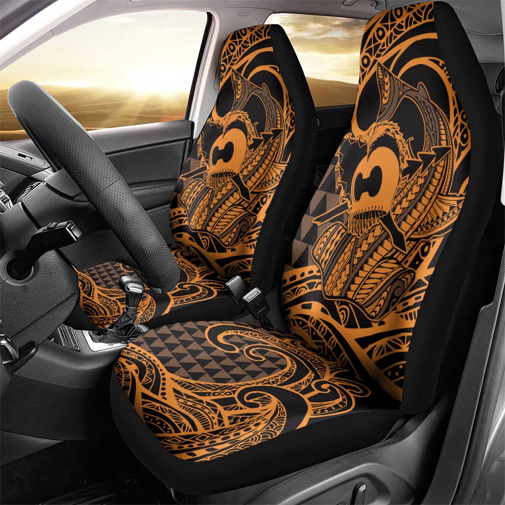Koa Ikaika Warrior Helmet with Shark Car Seat Cover Gold Kakau Style