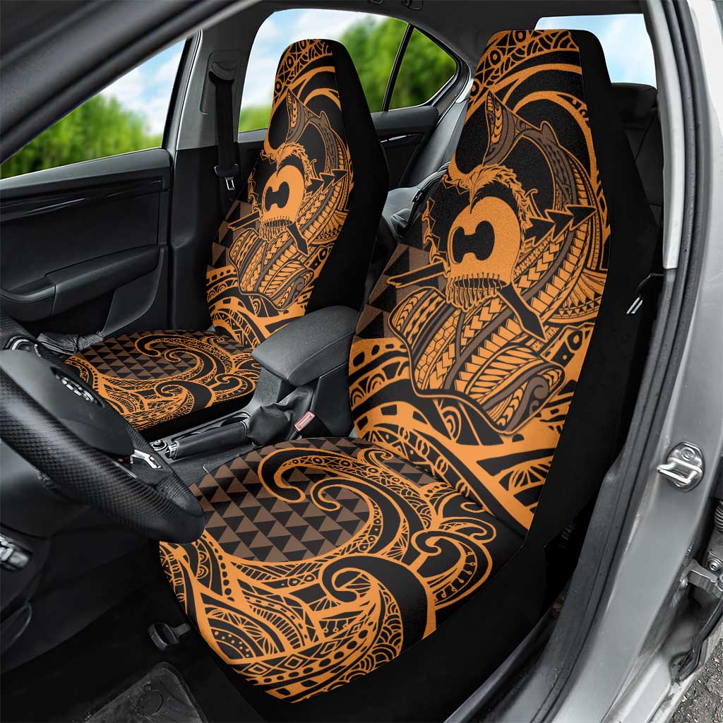 Koa Ikaika Warrior Helmet with Shark Car Seat Cover Gold Kakau Style