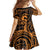 Koa Ikaika Warrior Helmet with Shark Family Matching Off Shoulder Maxi Dress and Hawaiian Shirt Gold Kakau Style