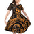 Koa Ikaika Warrior Helmet with Shark Family Matching Off Shoulder Short Dress and Hawaiian Shirt Gold Kakau Style