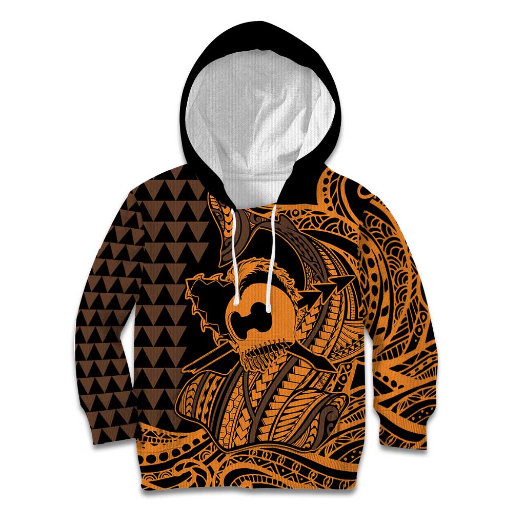 Koa Ikaika Warrior Helmet with Shark Kid Hoodie Gold Kakau Style LT9 Hoodie Gold - Polynesian Pride