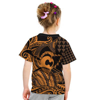 Koa Ikaika Warrior Helmet with Shark Kid T Shirt Gold Kakau Style
