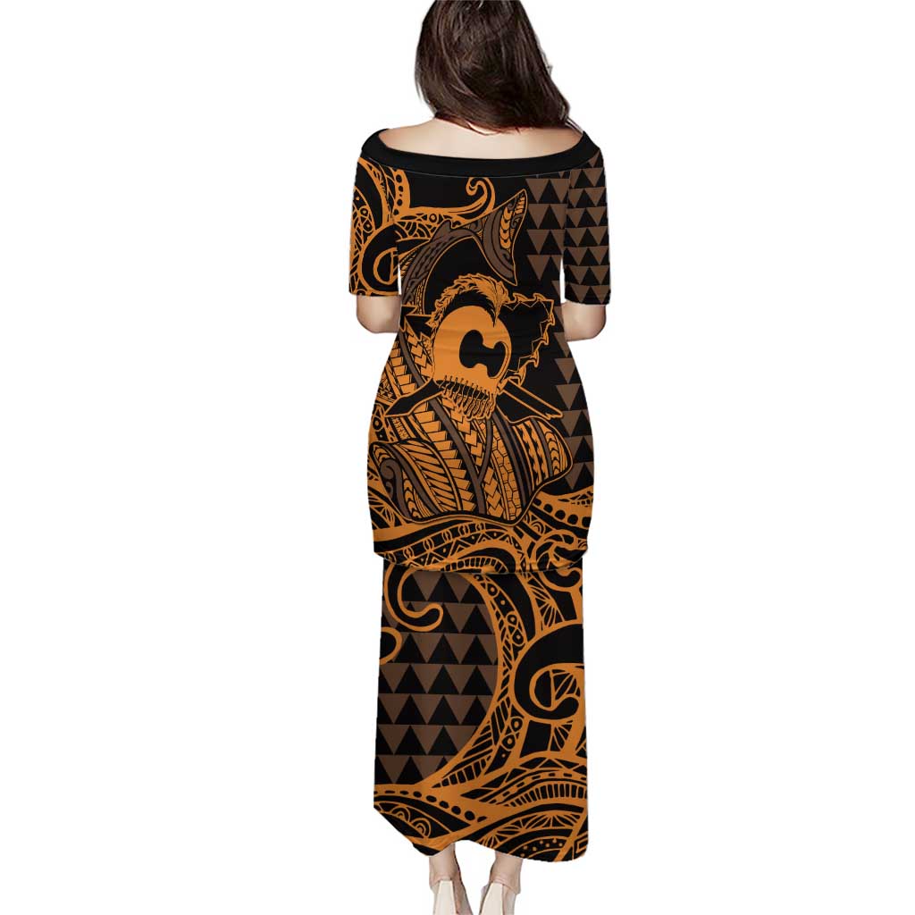 Koa Ikaika Warrior Helmet with Shark Puletasi Gold Kakau Style