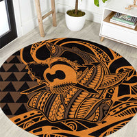 Koa Ikaika Warrior Helmet with Shark Round Carpet Gold Kakau Style LT9 Gold - Polynesian Pride