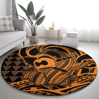 Koa Ikaika Warrior Helmet with Shark Round Carpet Gold Kakau Style LT9 - Polynesian Pride