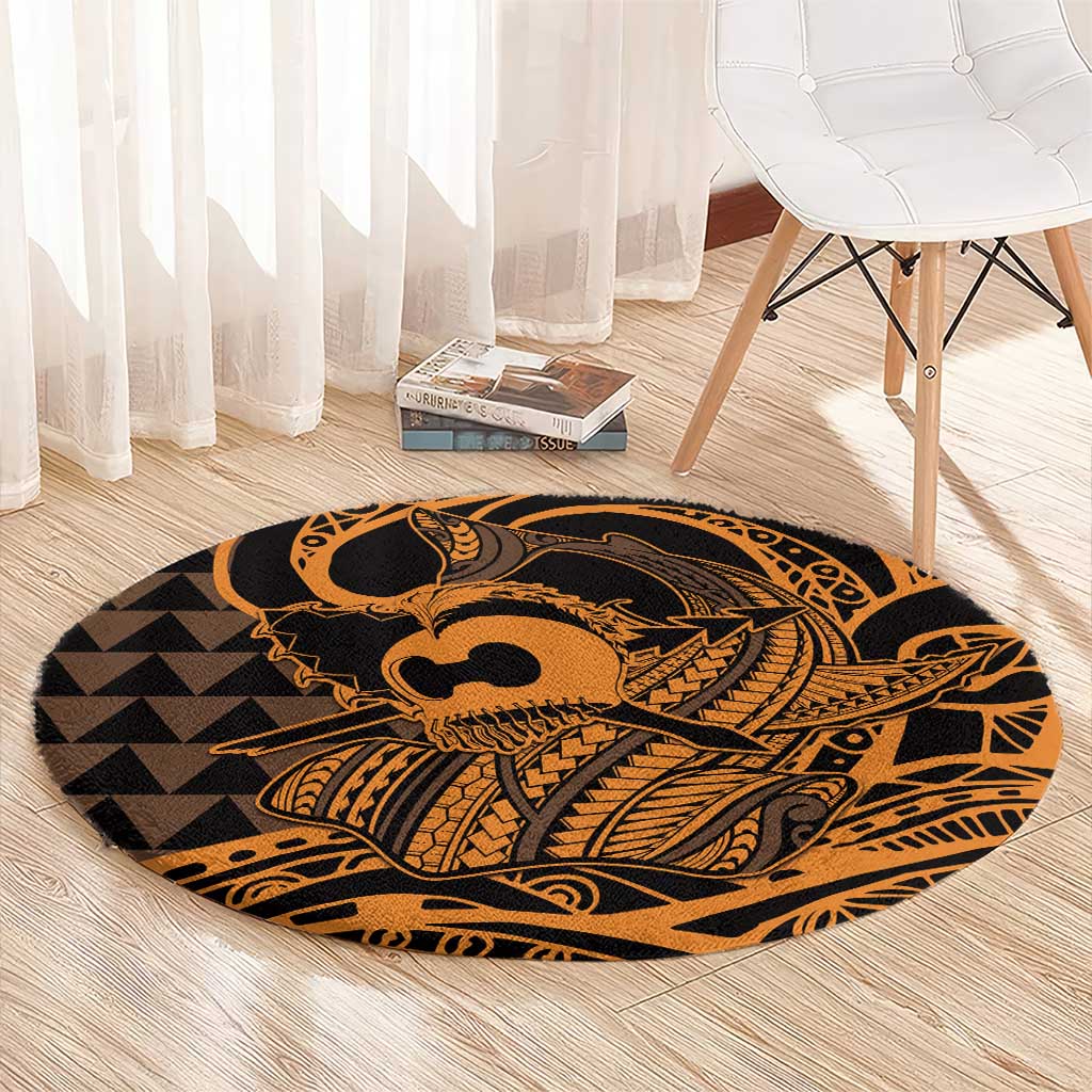 Koa Ikaika Warrior Helmet with Shark Round Carpet Gold Kakau Style LT9 - Polynesian Pride