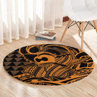 Koa Ikaika Warrior Helmet with Shark Round Carpet Gold Kakau Style LT9 - Polynesian Pride