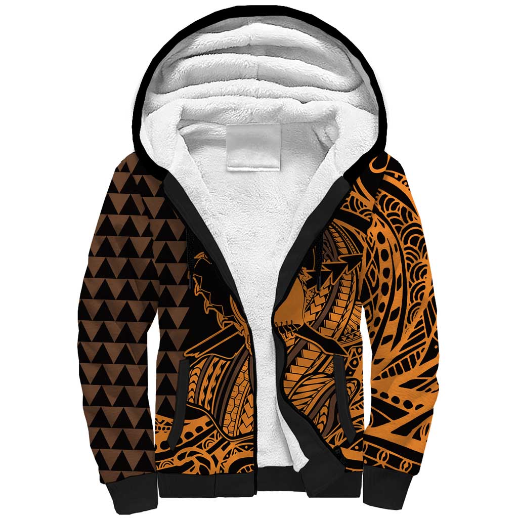 Koa Ikaika Warrior Helmet with Shark Sherpa Hoodie Gold Kakau Style LT9 Unisex Gold - Polynesian Pride