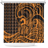 Koa Ikaika Warrior Helmet with Shark Shower Curtain Gold Kakau Style