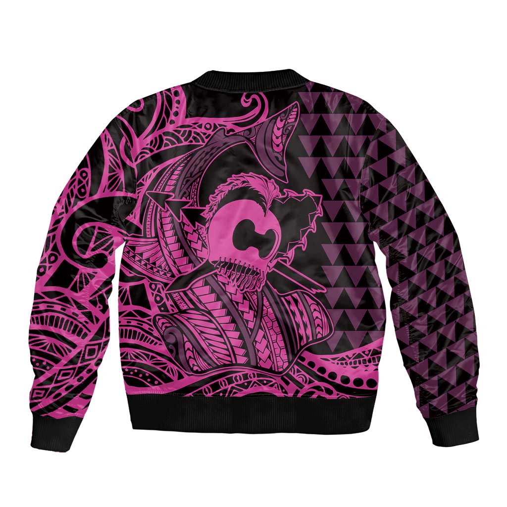 Koa Ikaika Warrior Helmet with Shark Bomber Jacket Pink Kakau Style