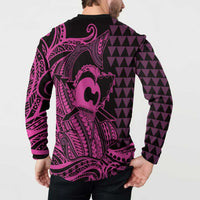 Koa Ikaika Warrior Helmet with Shark Button Sweatshirt Pink Kakau Style LT9 - Polynesian Pride