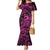 Koa Ikaika Warrior Helmet with Shark Family Matching Mermaid Dress and Hawaiian Shirt Pink Kakau Style