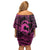 Koa Ikaika Warrior Helmet with Shark Family Matching Off Shoulder Short Dress and Hawaiian Shirt Pink Kakau Style