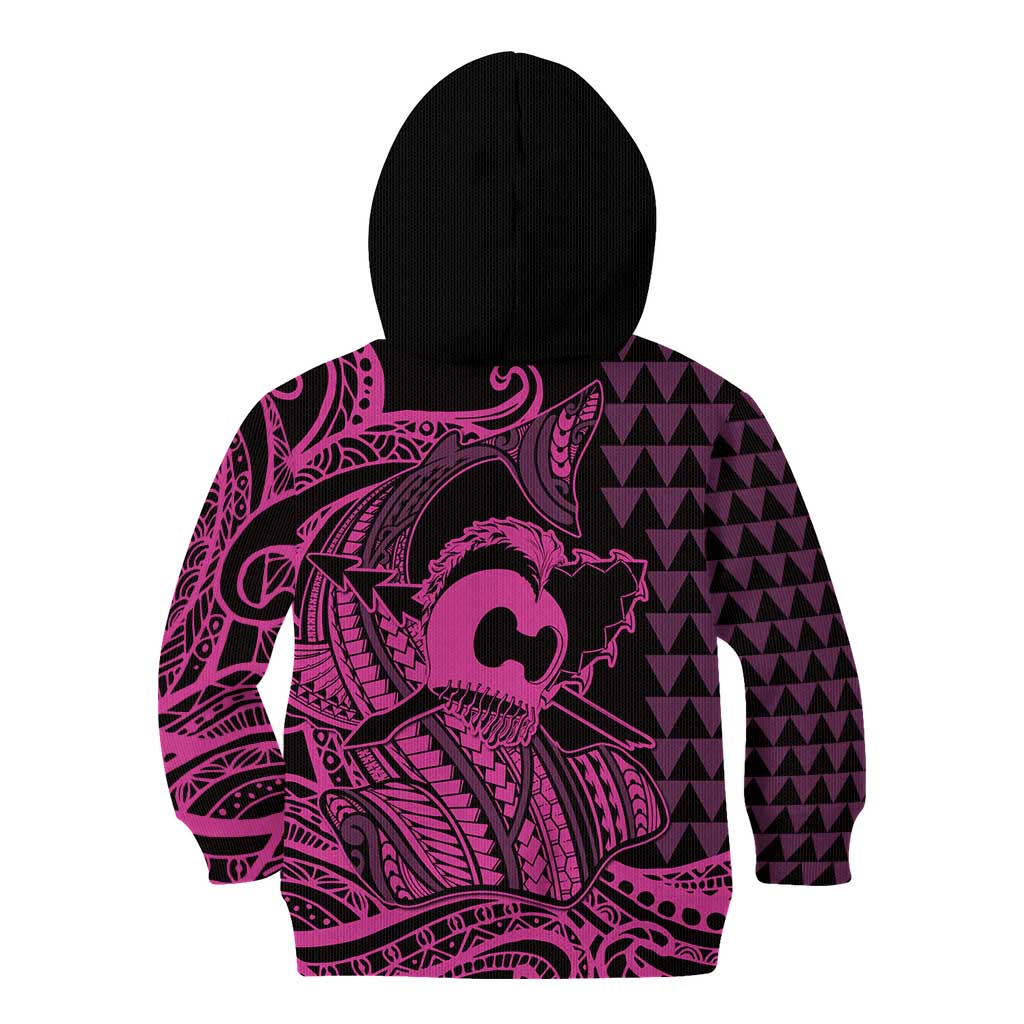 Koa Ikaika Warrior Helmet with Shark Kid Hoodie Pink Kakau Style