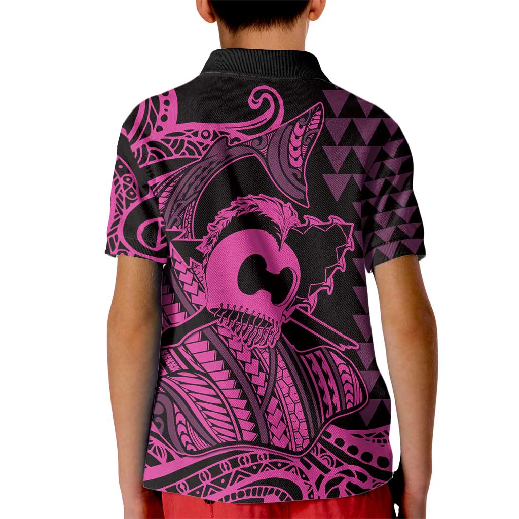 Koa Ikaika Warrior Helmet with Shark Kid Polo Shirt Pink Kakau Style