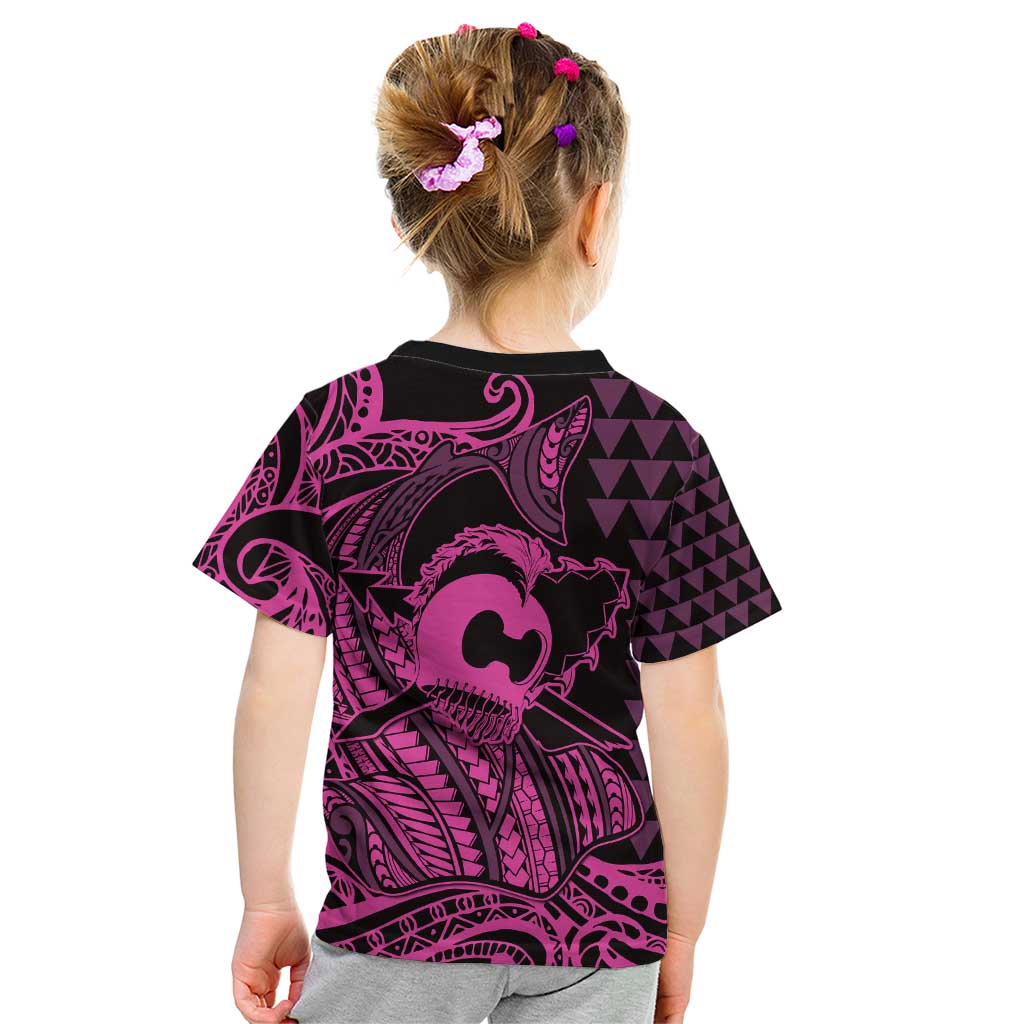 Koa Ikaika Warrior Helmet with Shark Kid T Shirt Pink Kakau Style