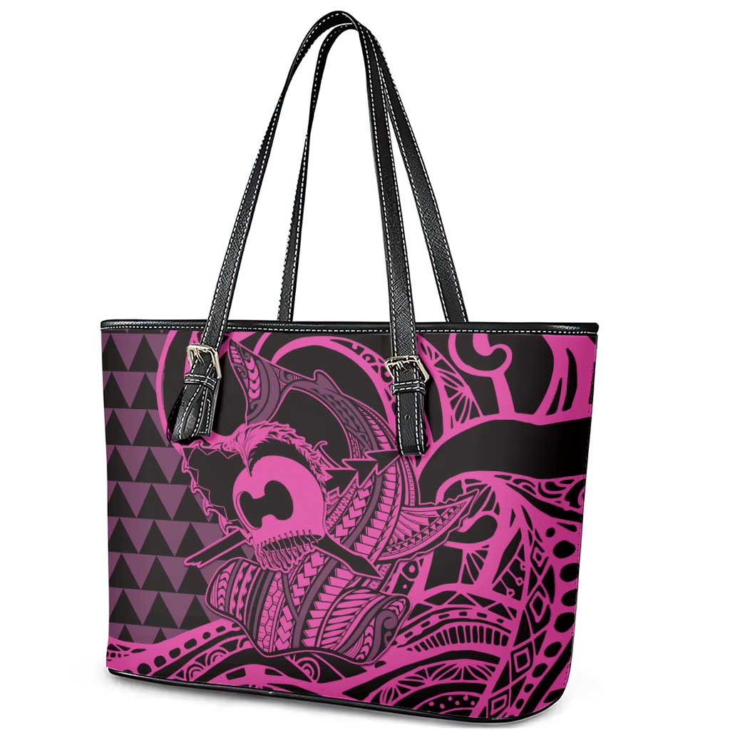 Koa Ikaika Warrior Helmet with Shark Leather Tote Bag Pink Kakau Style