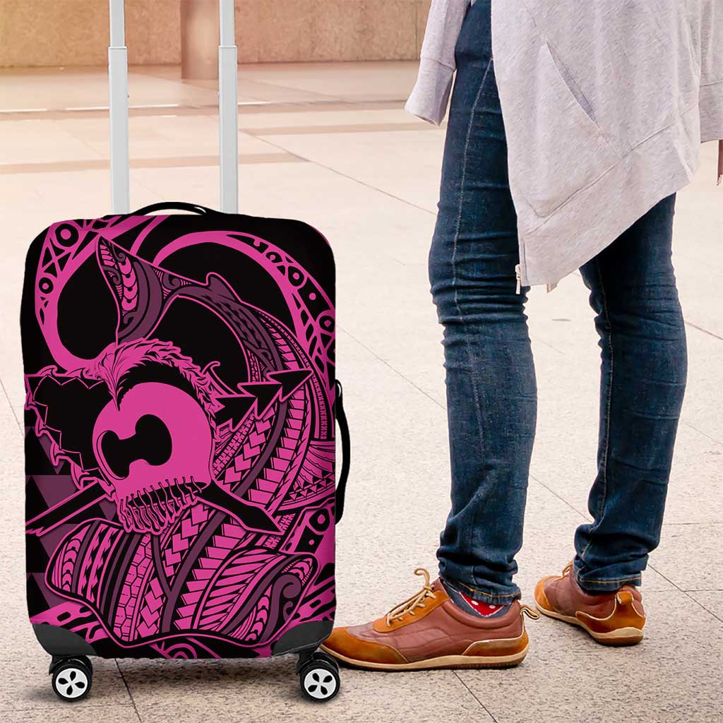 Koa Ikaika Warrior Helmet with Shark Luggage Cover Pink Kakau Style