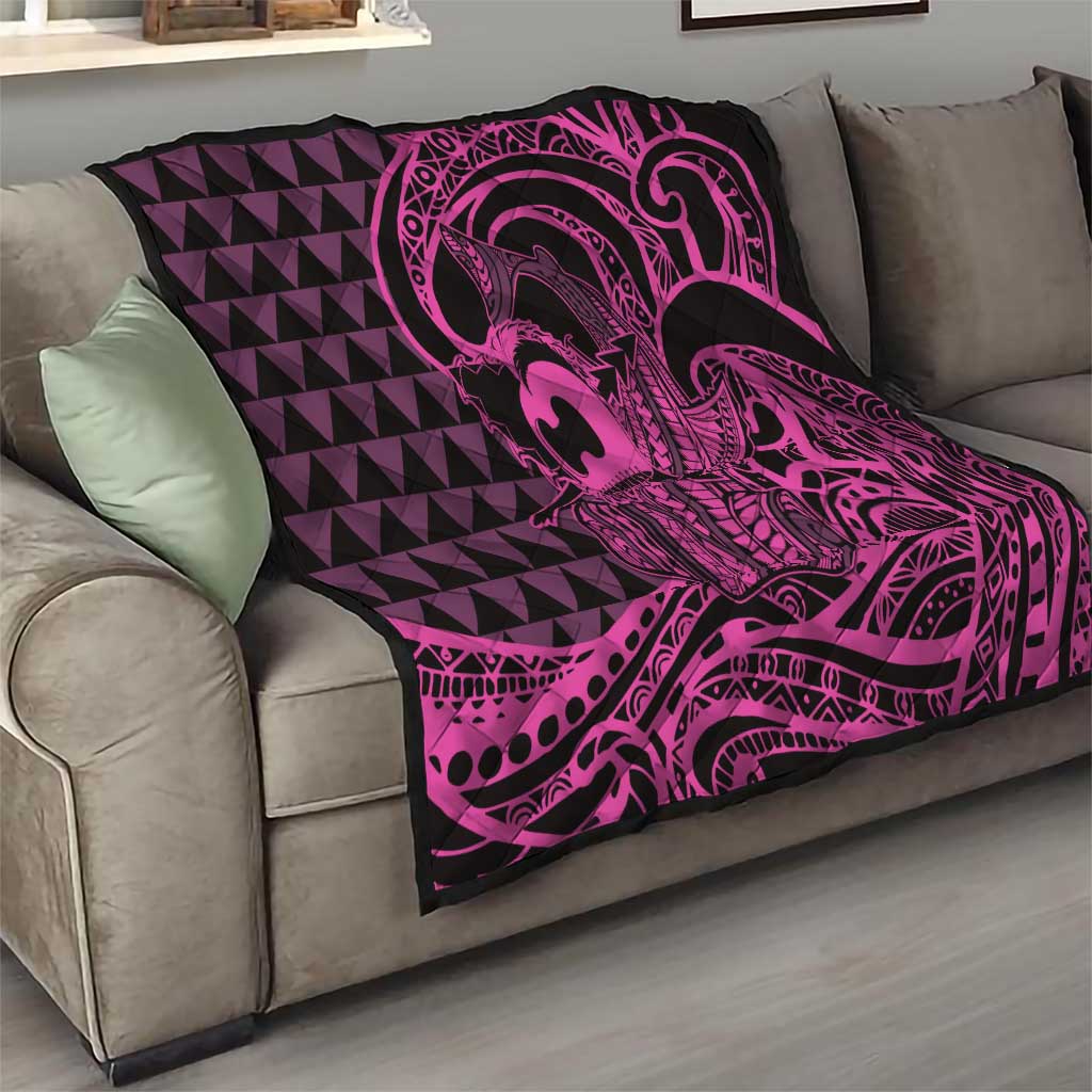 Koa Ikaika Warrior Helmet with Shark Quilt Pink Kakau Style