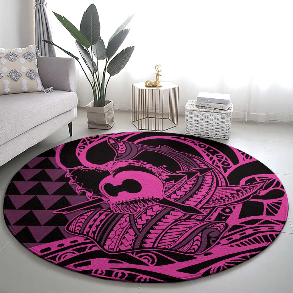 Koa Ikaika Warrior Helmet with Shark Round Carpet Pink Kakau Style LT9 - Polynesian Pride