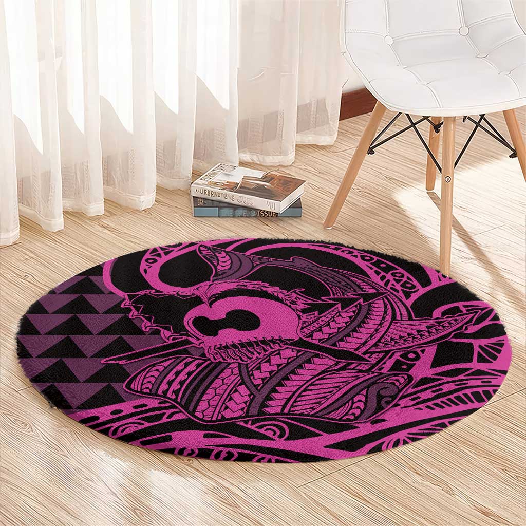 Koa Ikaika Warrior Helmet with Shark Round Carpet Pink Kakau Style LT9 - Polynesian Pride