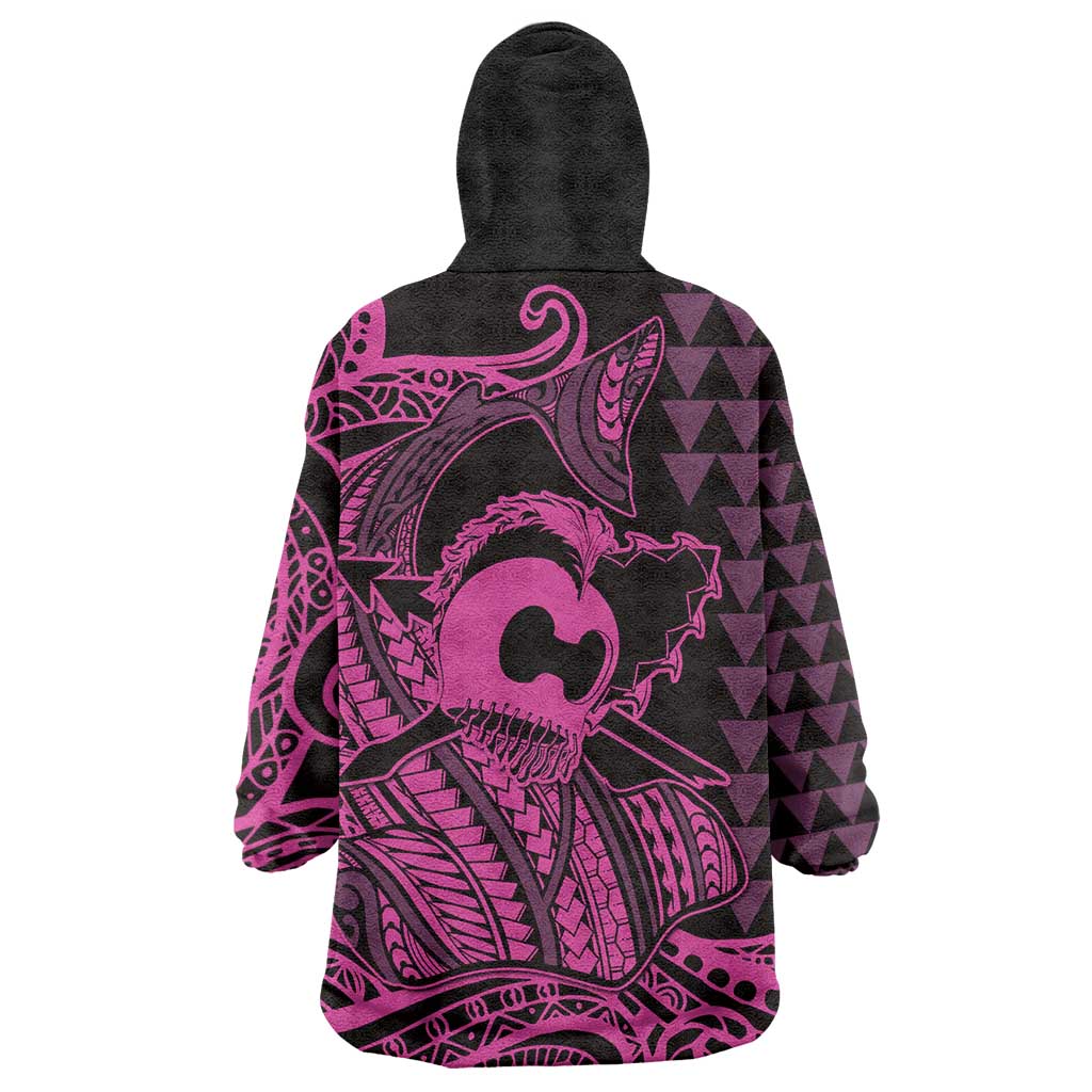 Koa Ikaika Warrior Helmet with Shark Wearable Blanket Hoodie Pink Kakau Style