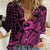 Koa Ikaika Warrior Helmet with Shark Women Casual Shirt Pink Kakau Style