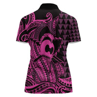 Koa Ikaika Warrior Helmet with Shark Women Polo Shirt Pink Kakau Style