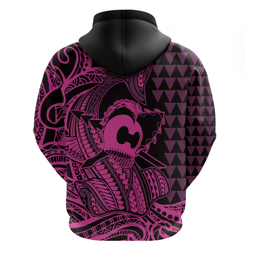 Koa Ikaika Warrior Helmet with Shark Zip Hoodie Pink Kakau Style LT9 - Polynesian Pride