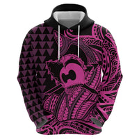 Koa Ikaika Warrior Helmet with Shark Zip Hoodie Pink Kakau Style LT9 - Polynesian Pride
