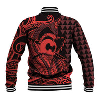 Koa Ikaika Warrior Helmet with Shark Baseball Jacket Red Kakau Style