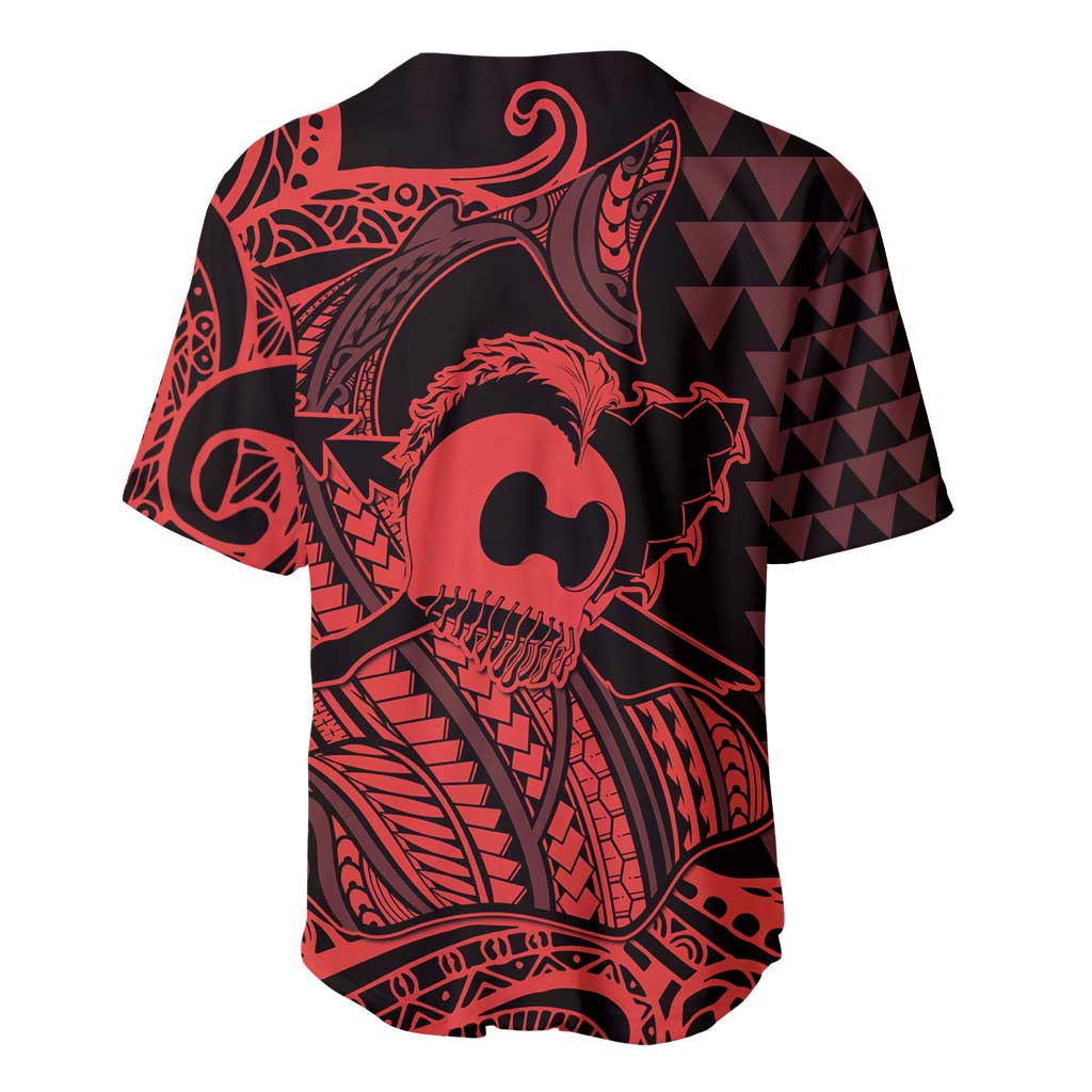 Koa Ikaika Warrior Helmet with Shark Baseball Jersey Red Kakau Style LT9 - Polynesian Pride
