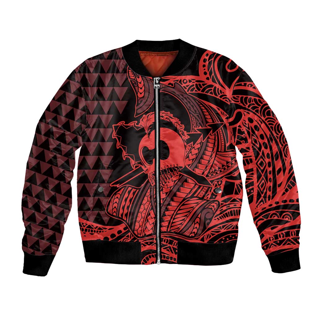Koa Ikaika Warrior Helmet with Shark Bomber Jacket Red Kakau Style LT9 Unisex Red - Polynesian Pride