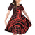 Koa Ikaika Warrior Helmet with Shark Family Matching Off Shoulder Short Dress and Hawaiian Shirt Red Kakau Style