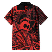 Koa Ikaika Warrior Helmet with Shark Family Matching Off Shoulder Short Dress and Hawaiian Shirt Red Kakau Style