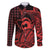 Koa Ikaika Warrior Helmet with Shark Family Matching Summer Maxi Dress and Hawaiian Shirt Red Kakau Style