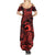 Koa Ikaika Warrior Helmet with Shark Family Matching Summer Maxi Dress and Hawaiian Shirt Red Kakau Style