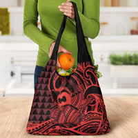 Koa Ikaika Warrior Helmet with Shark Grocery Bag Red Kakau Style