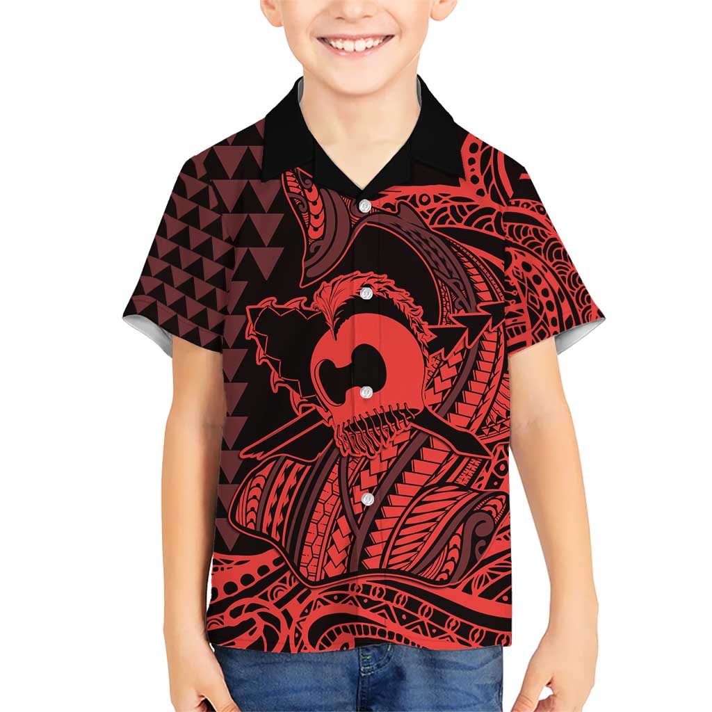 Koa Ikaika Warrior Helmet with Shark Hawaiian Shirt Red Kakau Style