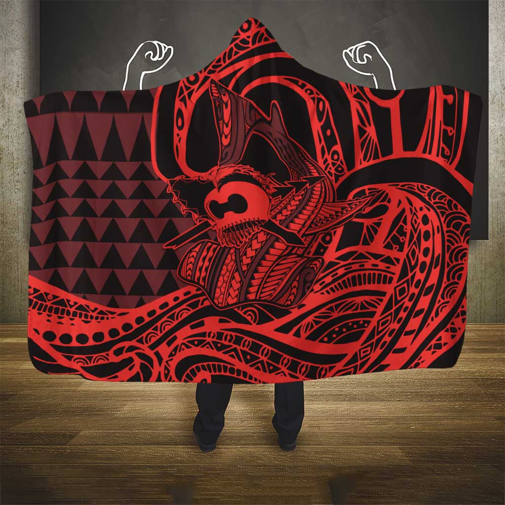 Koa Ikaika Warrior Helmet with Shark Hooded Blanket Red Kakau Style