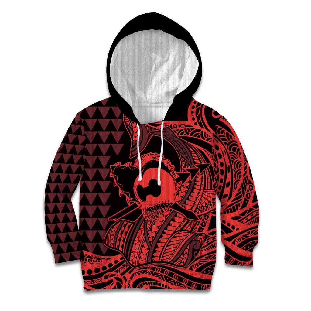 Koa Ikaika Warrior Helmet with Shark Kid Hoodie Red Kakau Style LT9 Hoodie Red - Polynesian Pride