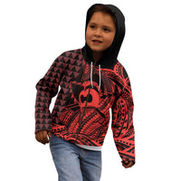 Koa Ikaika Warrior Helmet with Shark Kid Hoodie Red Kakau Style