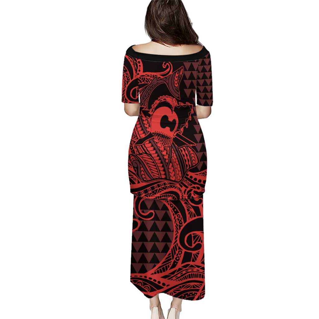 Koa Ikaika Warrior Helmet with Shark Puletasi Red Kakau Style