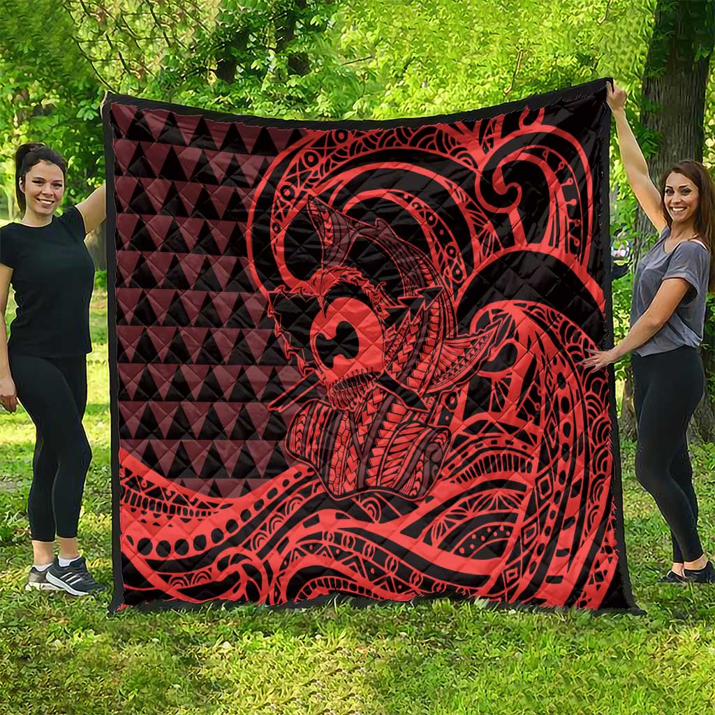 Koa Ikaika Warrior Helmet with Shark Quilt Red Kakau Style