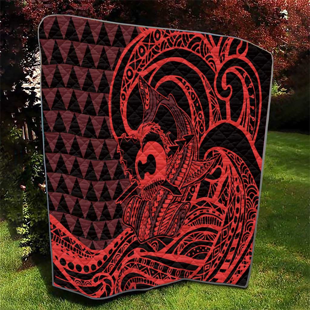 Koa Ikaika Warrior Helmet with Shark Quilt Red Kakau Style