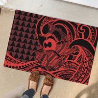 Koa Ikaika Warrior Helmet with Shark Rubber Doormat Red Kakau Style LT9 - Polynesian Pride