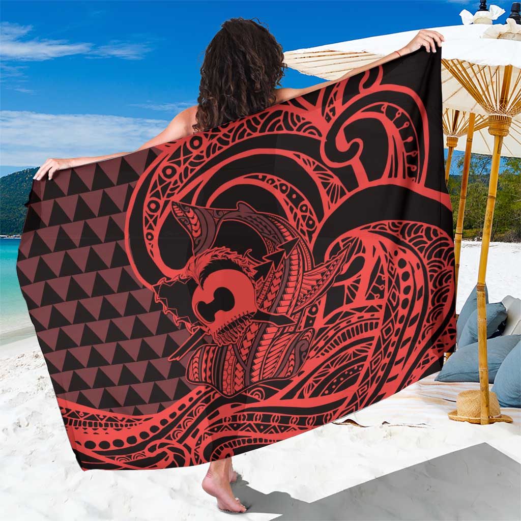 Koa Ikaika Warrior Helmet with Shark Sarong Red Kakau Style